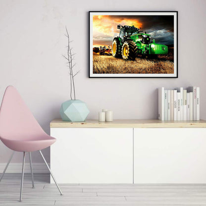 Farm Autumn Harvest Scene Harvester - Full Round Drill Diamond Painting 40*30CM