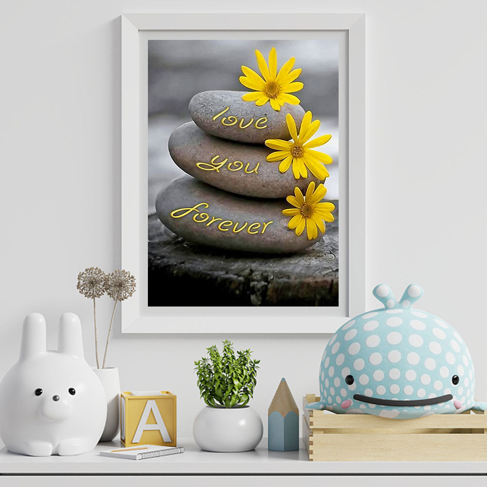 Small Daisies In The Crevices Of Stones - Full Round Drill Diamond Painting 30*40CM