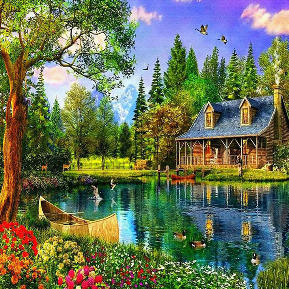 Lakeside Cabin - Full Round Drill Diamond Painting 50*50CM