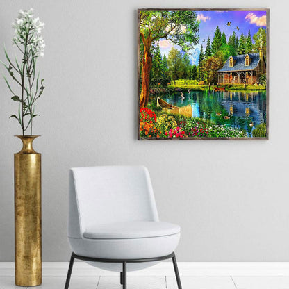 Lakeside Cabin - Full Round Drill Diamond Painting 50*50CM