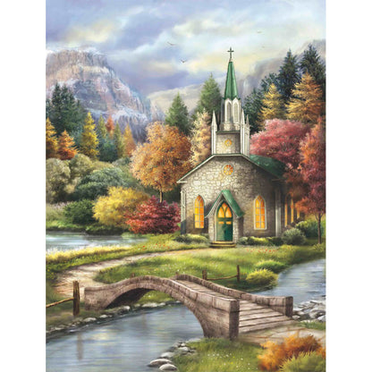 Autumn Forest Church - Full Round Drill Diamond Painting 30*40CM