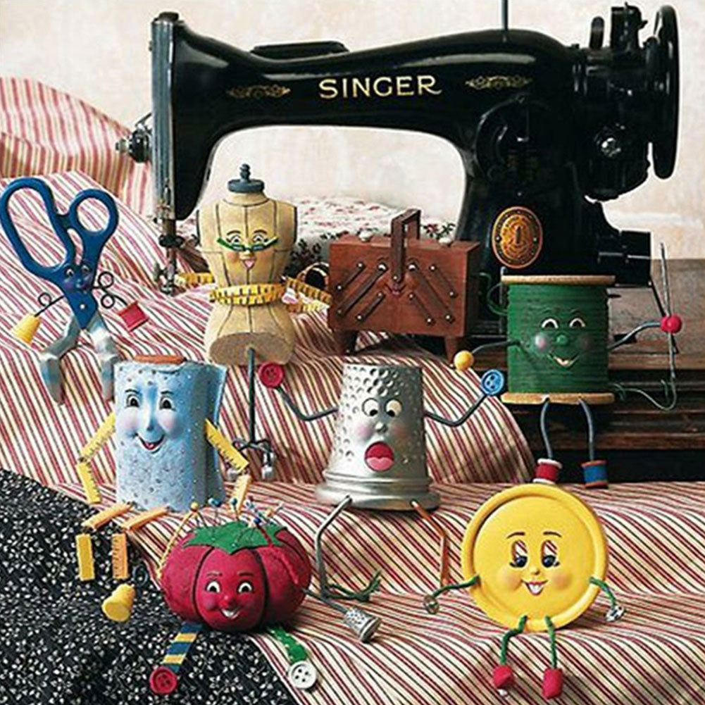 Retro Sewing Machine - Full Round Drill Diamond Painting 50*50CM
