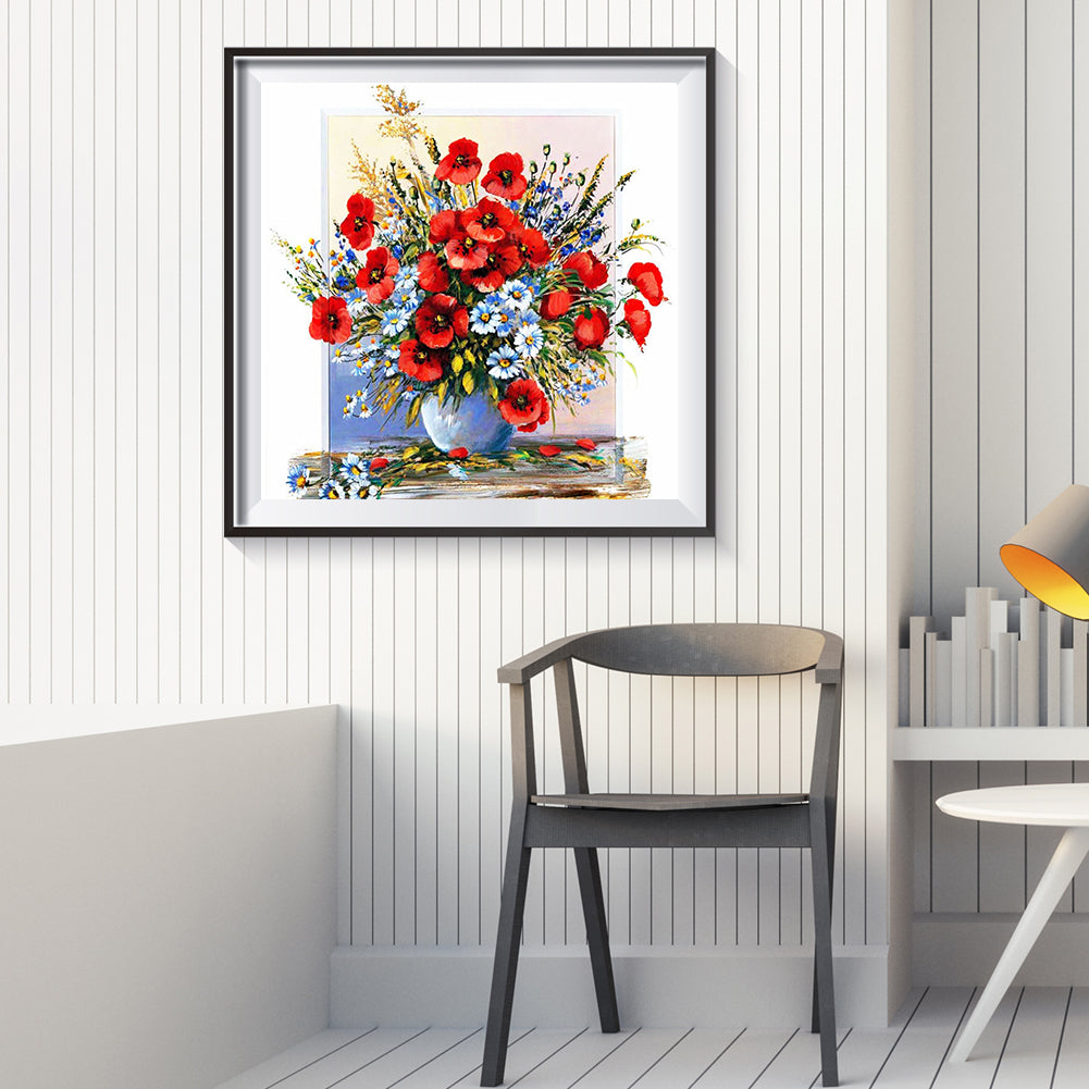 Poppies And Daisies Bouquet - Full Square Drill Diamond Painting 50*50CM