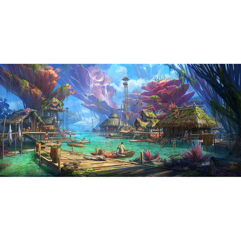 Fishing Village - Full Round Drill Diamond Painting 100*40CM