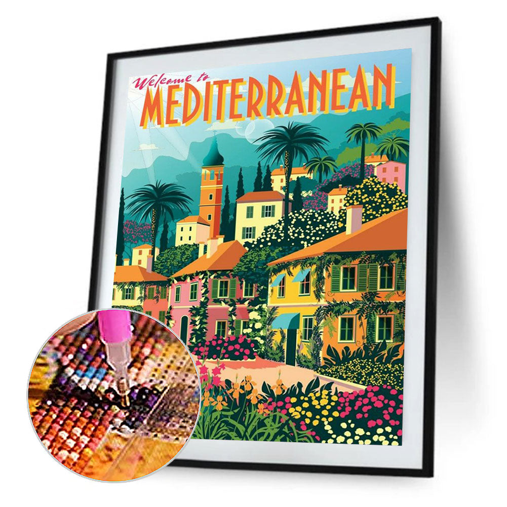 Mediterranean Romantic Landscape Retro - Full Round Drill Diamond Painting 30*40CM