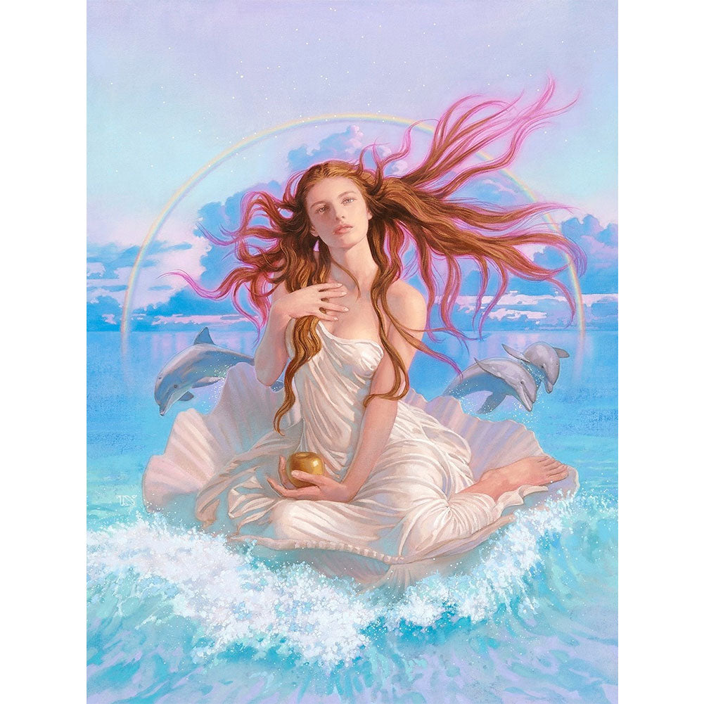 Rainbow Dolphin Girl - Full Round Drill Diamond Painting 40*50CM