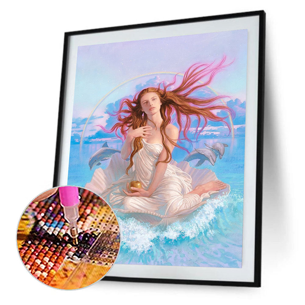 Rainbow Dolphin Girl - Full Round Drill Diamond Painting 40*50CM