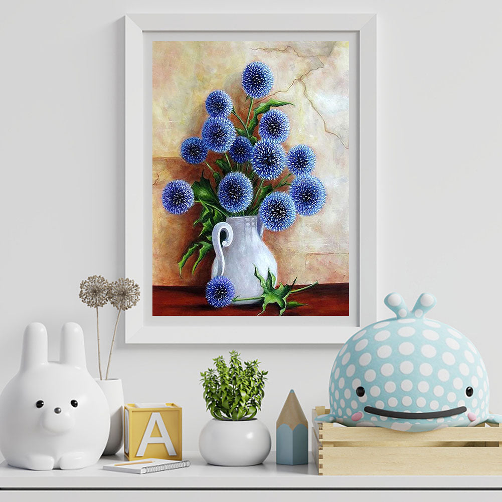 Blue Flower - Full Round Drill Diamond Painting 30*40CM