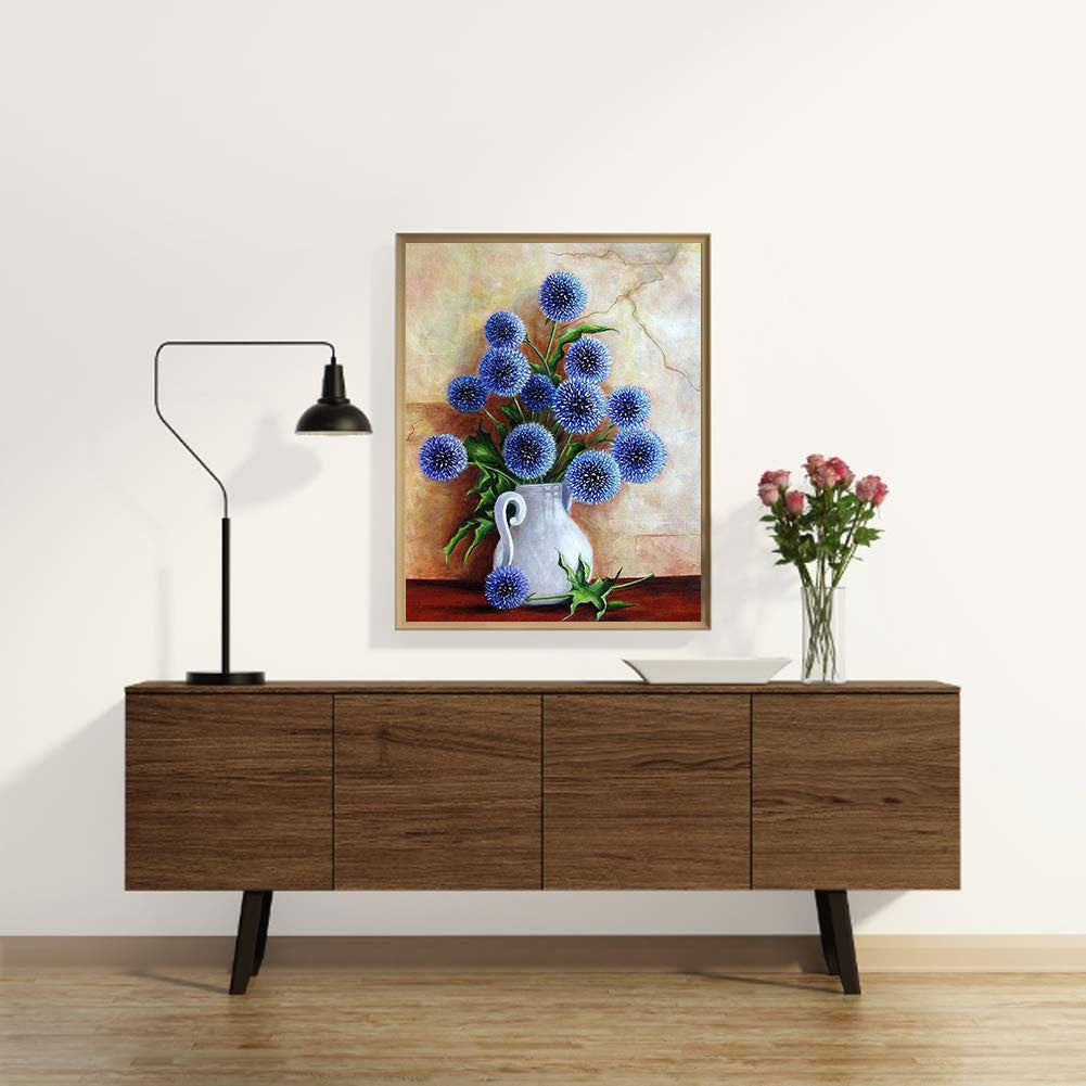 Blue Flower - Full Round Drill Diamond Painting 30*40CM