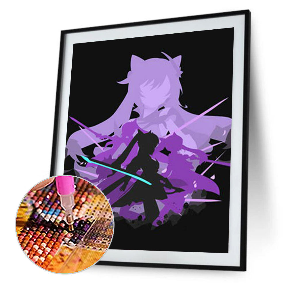 Anime Genshin Silhouette - Full Round Drill Diamond Painting 30*40CM
