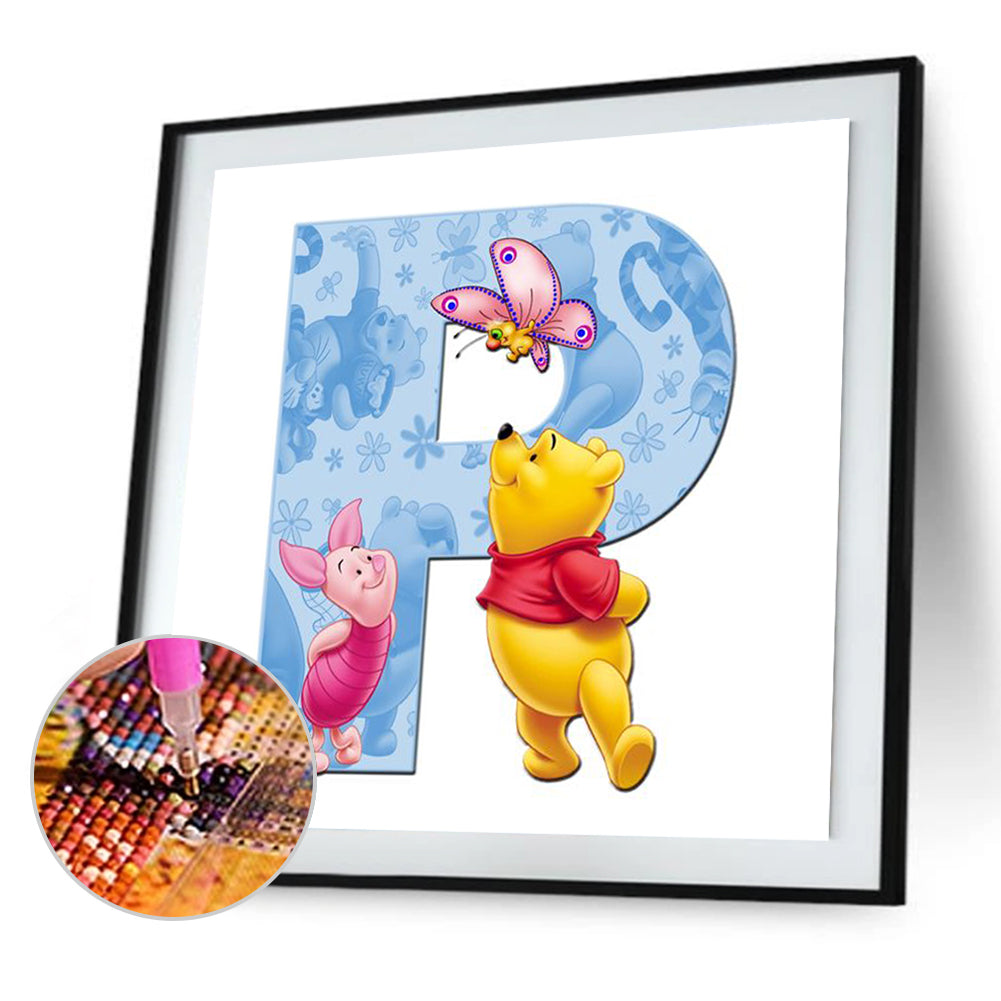 Letter Winnie The Pooh P - Full Round Drill Diamond Painting 30*30CM