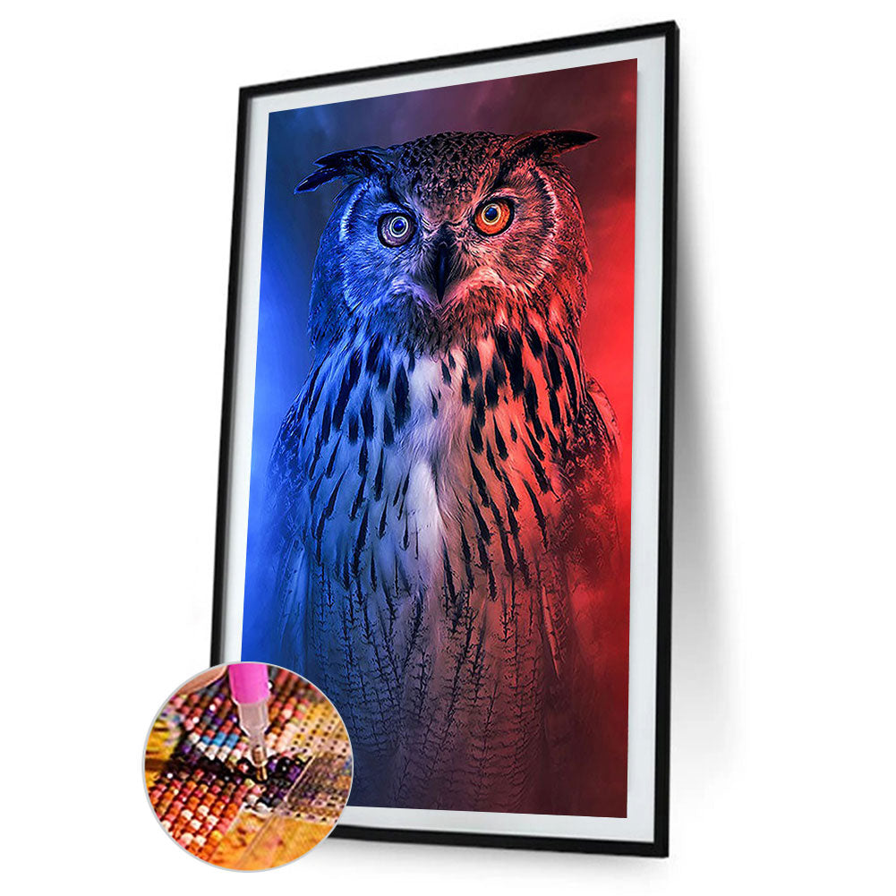 Red And Blue Owl - Full Round Drill Diamond Painting 40*70CM