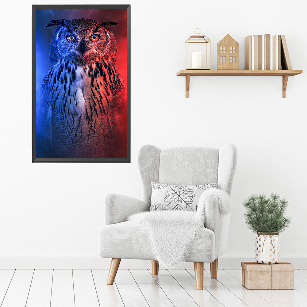 Red And Blue Owl - Full Round Drill Diamond Painting 40*70CM