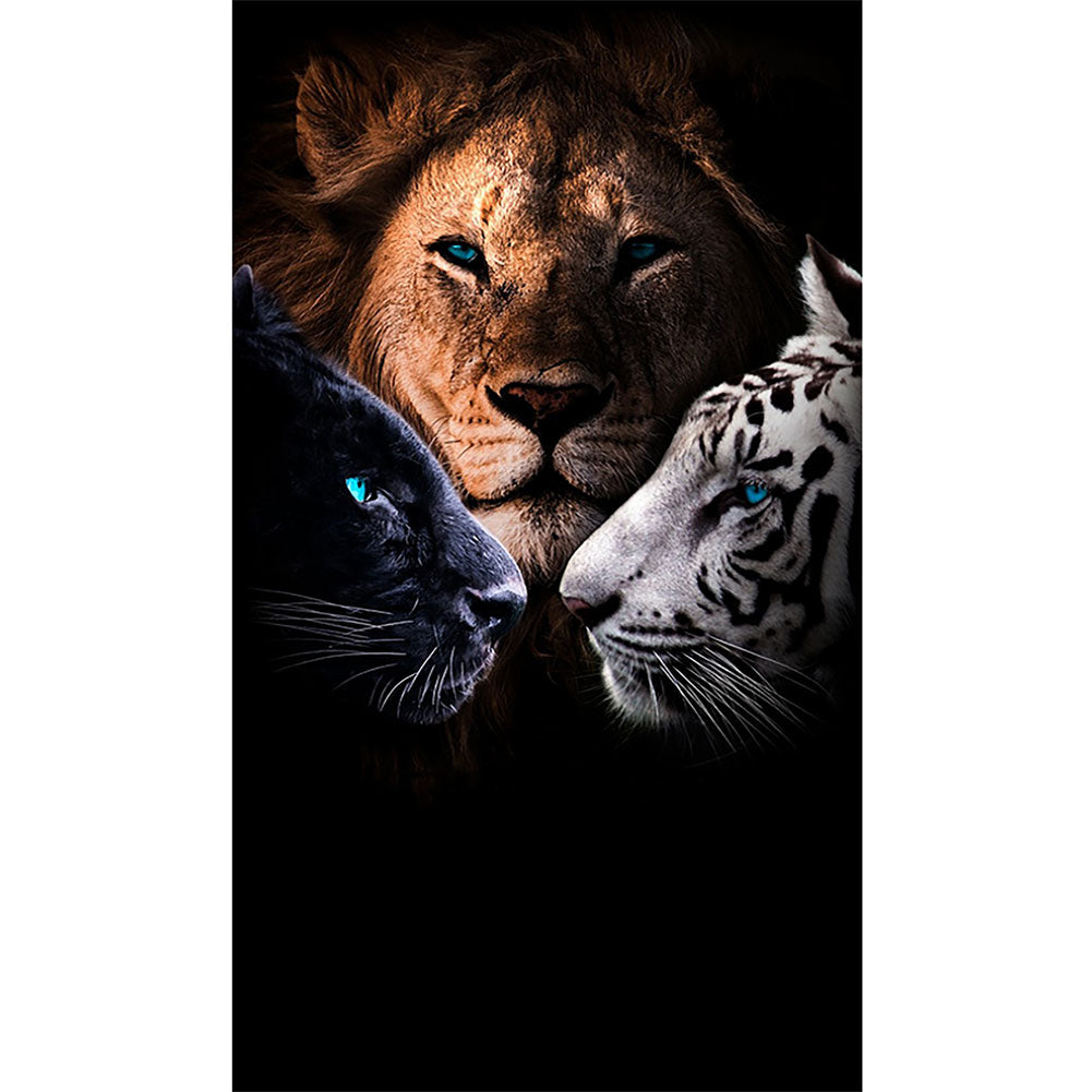 Lion Black Panther White Tiger - Full Round Drill Diamond Painting 40*70CM