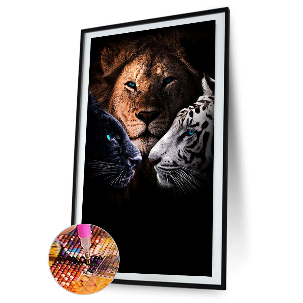 Lion Black Panther White Tiger - Full Round Drill Diamond Painting 40*70CM