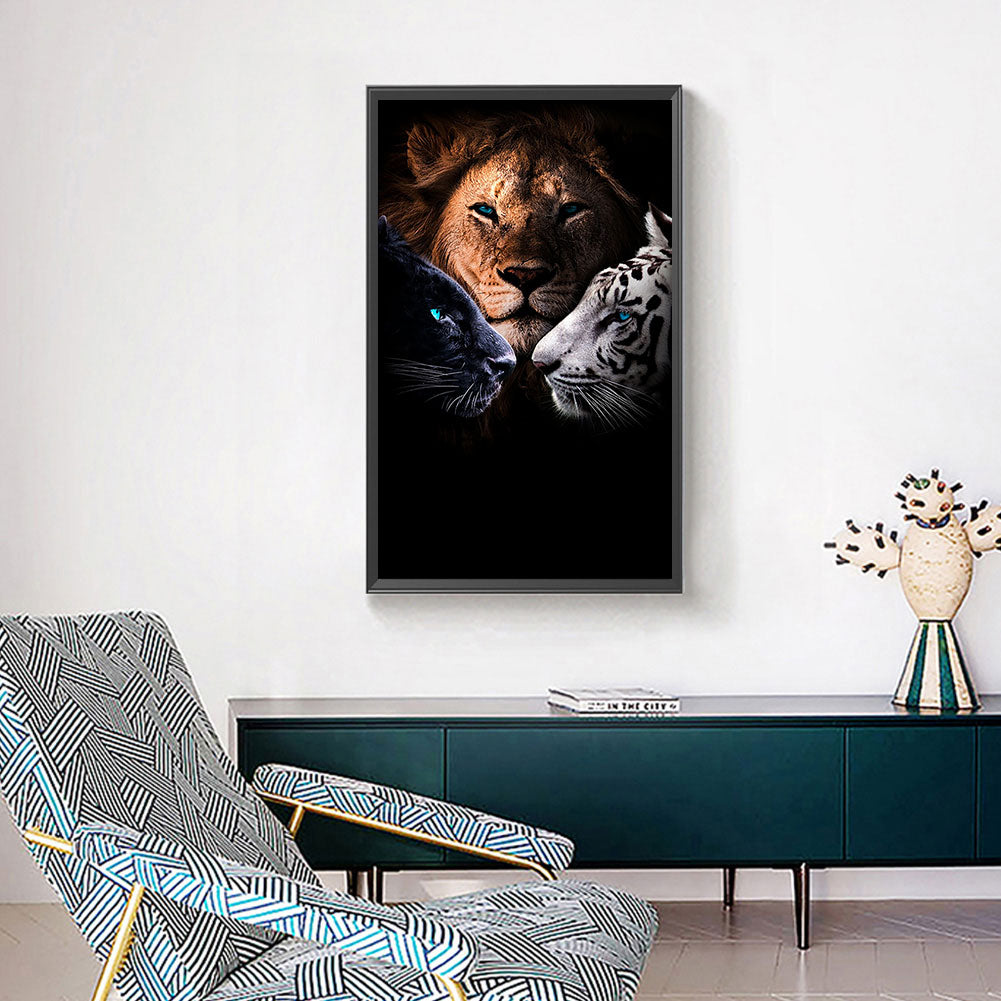 Lion Black Panther White Tiger - Full Round Drill Diamond Painting 40*70CM