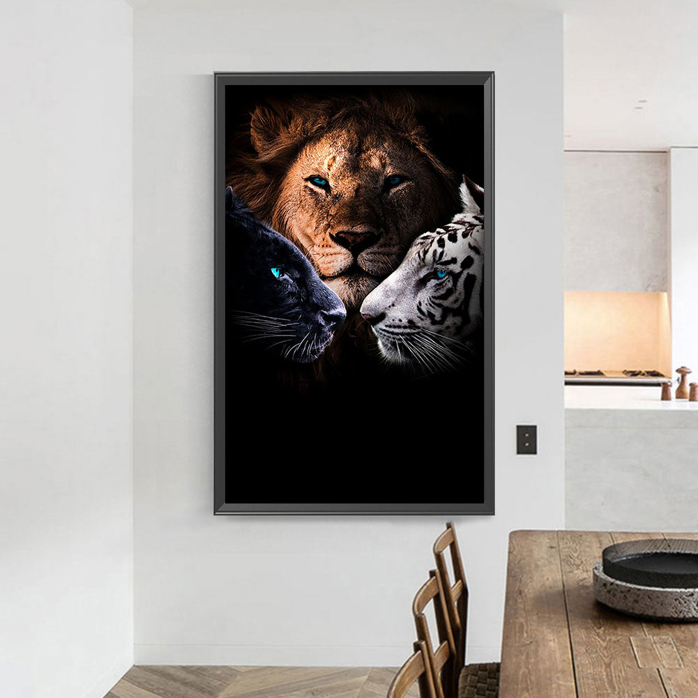 Lion Black Panther White Tiger - Full Round Drill Diamond Painting 40*70CM