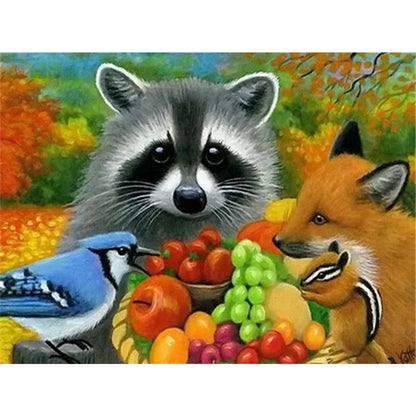 Little Raccoon And Fox Bird - Full Square Drill Diamond Painting 40*30CM