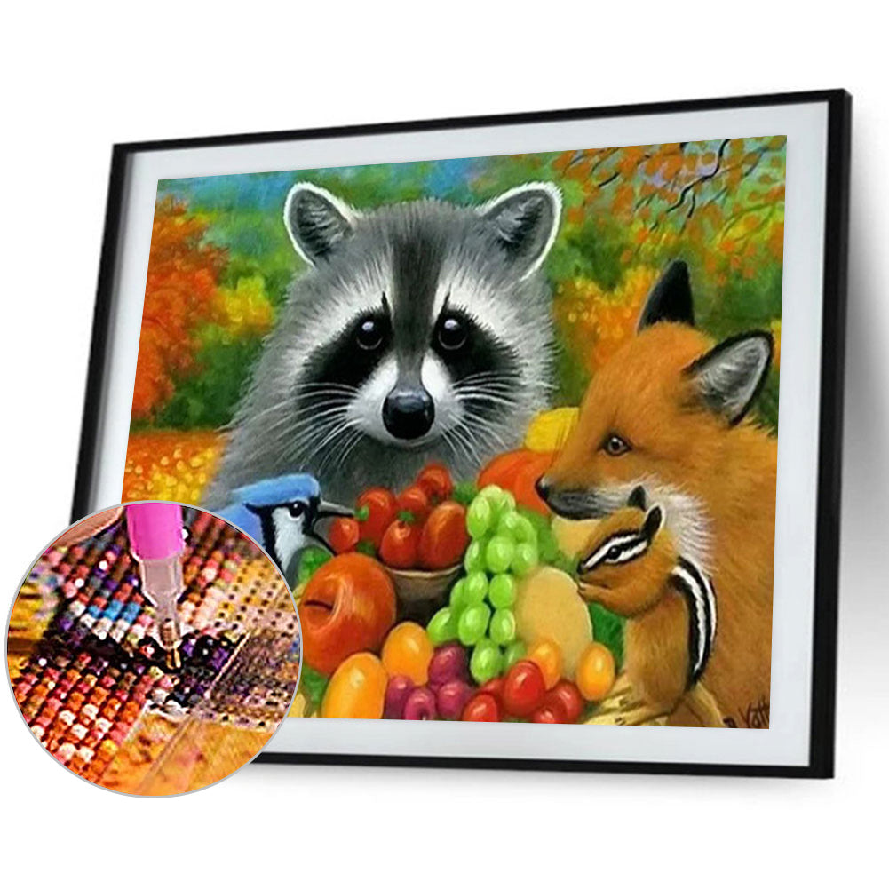 Little Raccoon And Fox Bird - Full Square Drill Diamond Painting 40*30CM