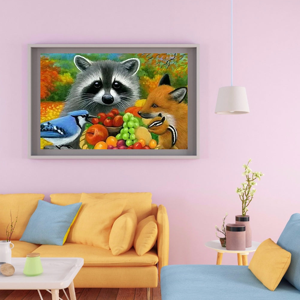 Little Raccoon And Fox Bird - Full Square Drill Diamond Painting 40*30CM