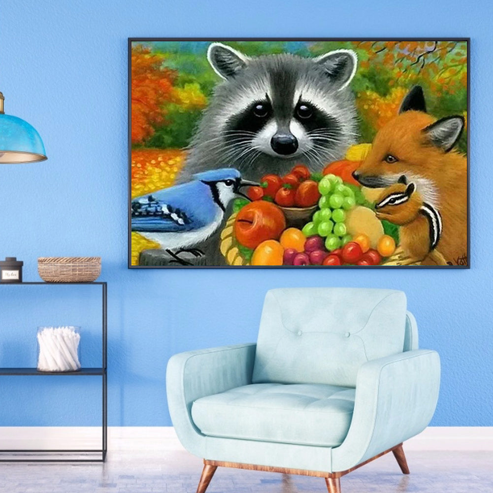 Little Raccoon And Fox Bird - Full Square Drill Diamond Painting 40*30CM