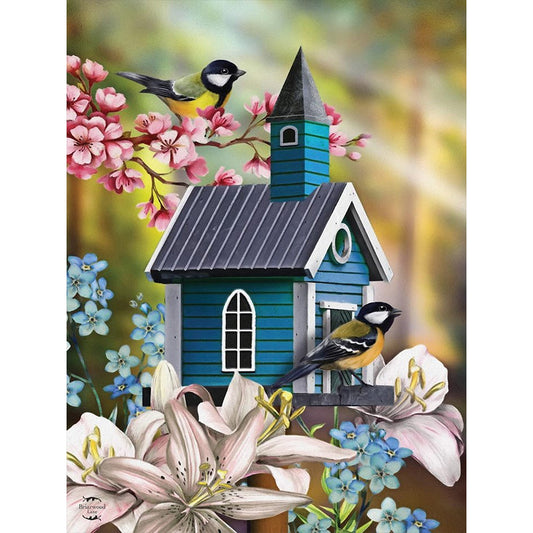 Lily Tit Bird House - Full Square Drill Diamond Painting 30*40CM