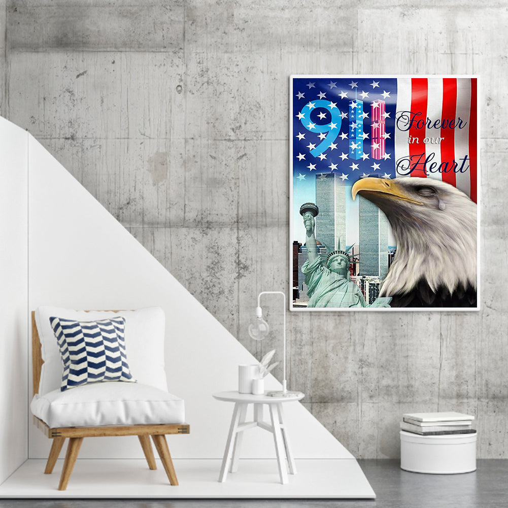 911 Flag Eagle - Full Round Drill Diamond Painting 50*60CM