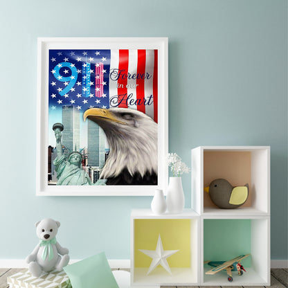 911 Flag Eagle - Full Round Drill Diamond Painting 50*60CM