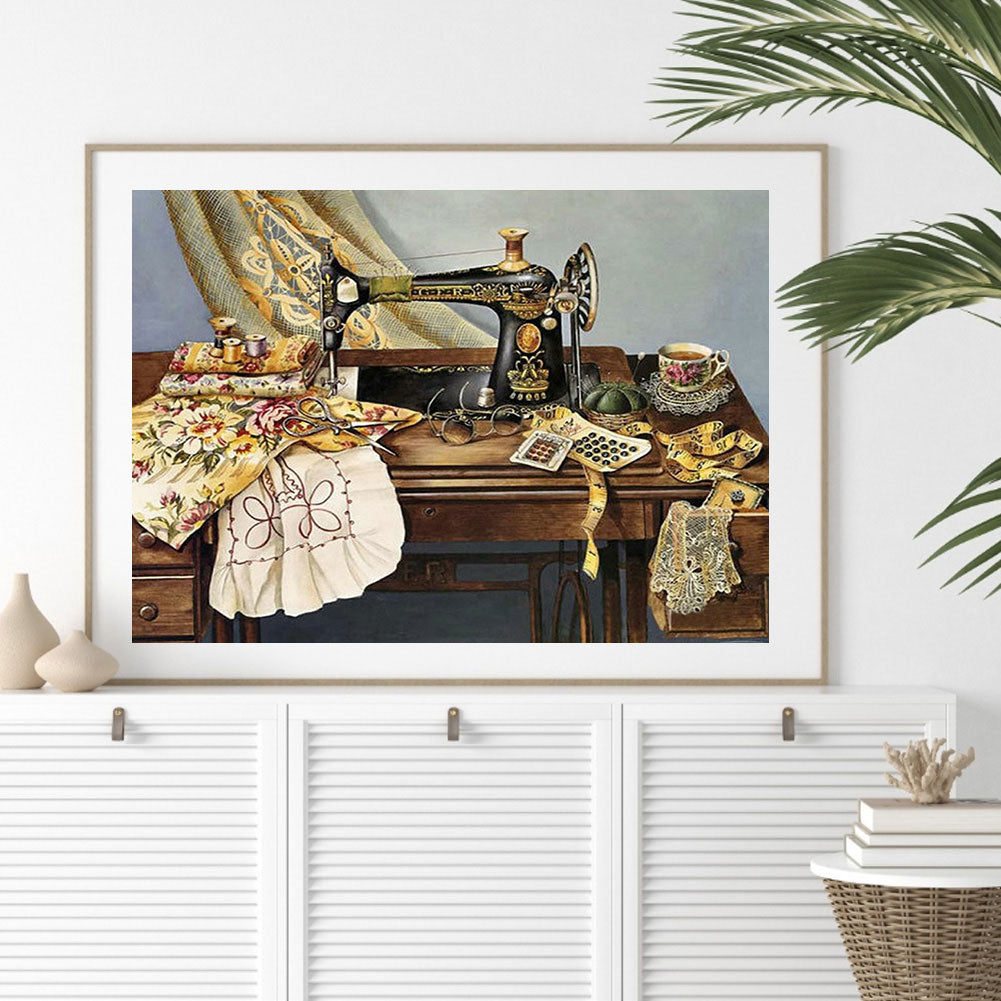 Retro Sewing Machine - Full Round Drill Diamond Painting 50*40CM