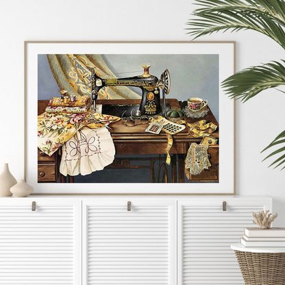 Retro Sewing Machine - Full Round Drill Diamond Painting 50*40CM