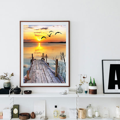 Lake Bridge Sunset Landscape - Full Round Drill Diamond Painting 50*60CM