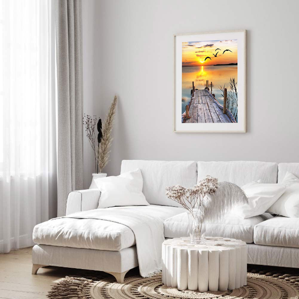 Lake Bridge Sunset Landscape - Full Round Drill Diamond Painting 50*60CM