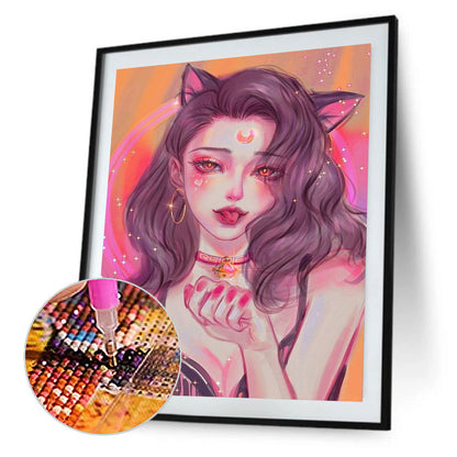 Cat Girl 30*40CM(Canvas) Full Round Drill Diamond Painting