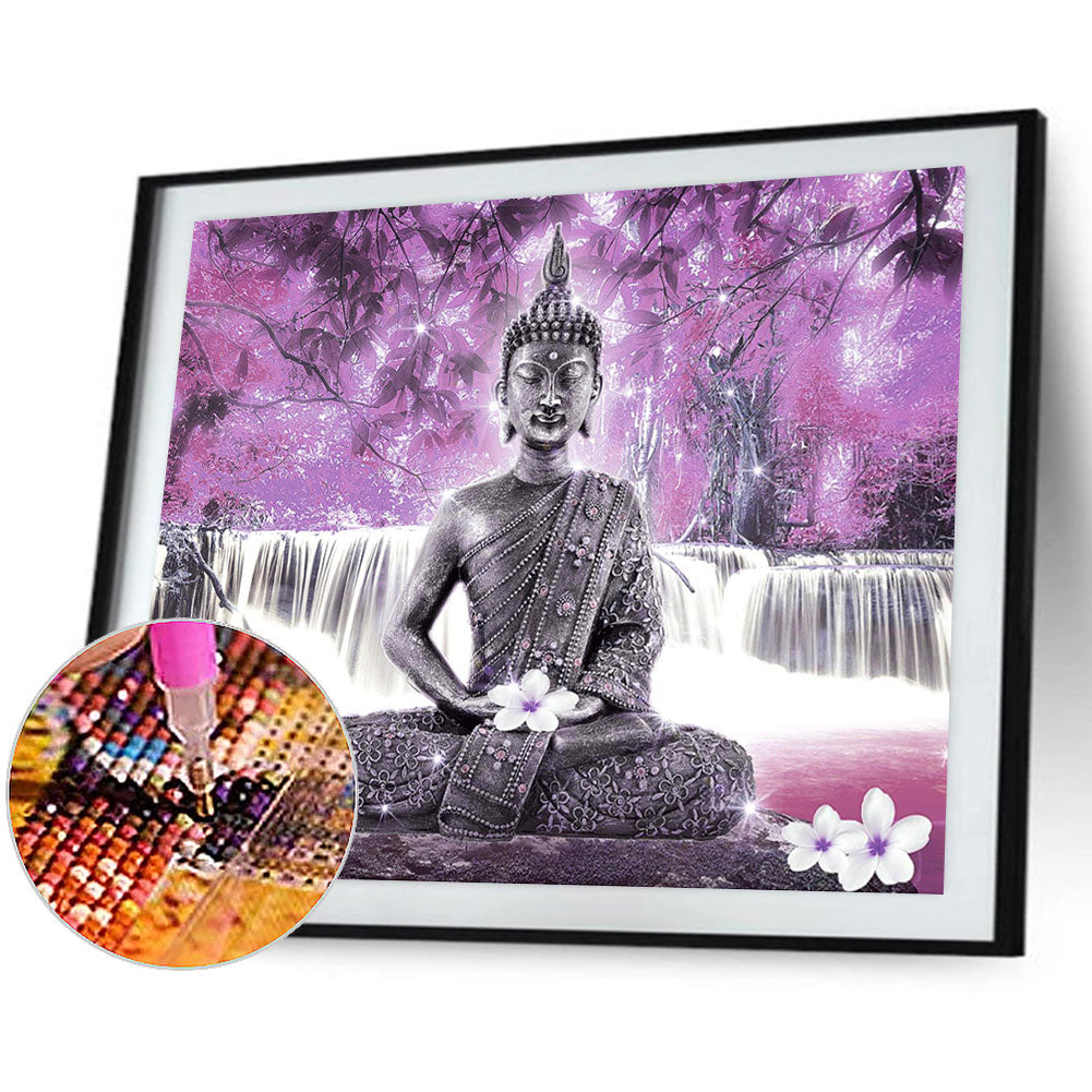 Buddha Statue Stone Pier 40*30CM(Canvas) Full Round Drill Diamond Painting