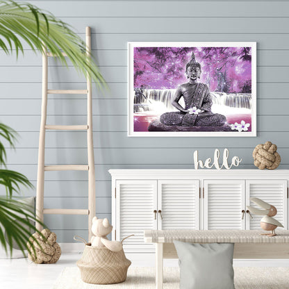 Buddha Statue Stone Pier 40*30CM(Canvas) Full Round Drill Diamond Painting