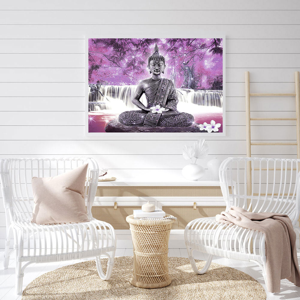 Buddha Statue Stone Pier 40*30CM(Canvas) Full Round Drill Diamond Painting