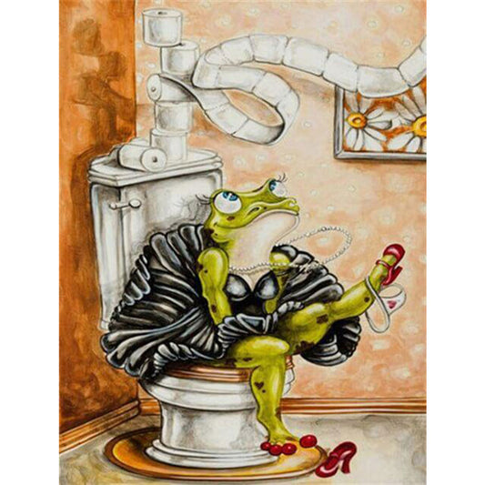 Frog Sitting On Toilet 40*50CM(Canvas) Full Round Drill Diamond Painting