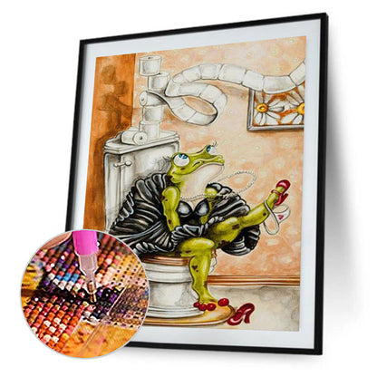 Frog Sitting On Toilet 40*50CM(Canvas) Full Round Drill Diamond Painting