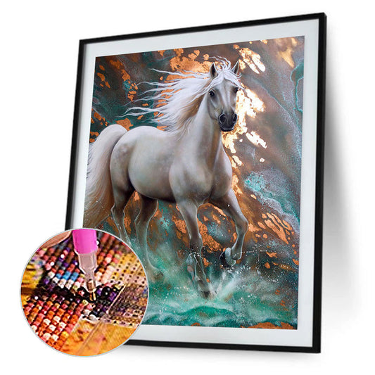 Running White Horse 50*60CM(Canvas) Full Round Drill Diamond Painting