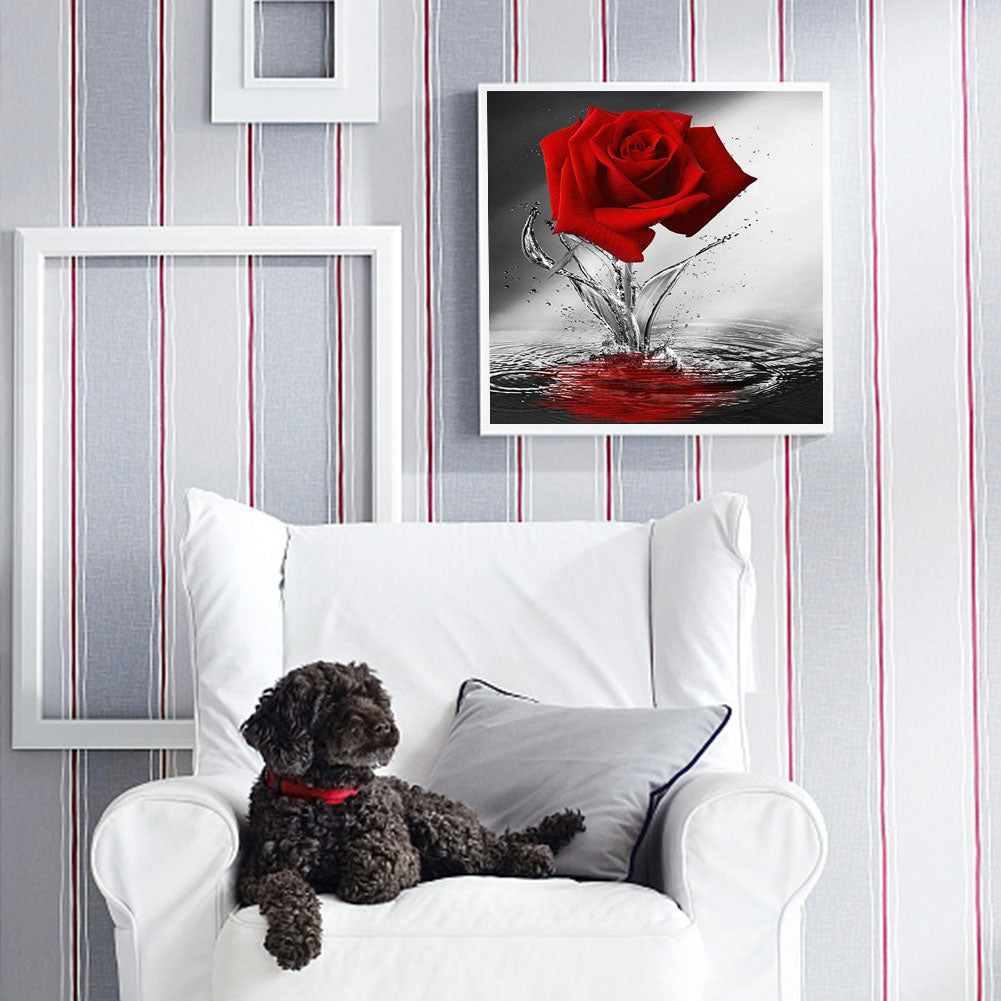 A Red Rose On The Water - Full Round Drill Diamond Painting 40*40CM