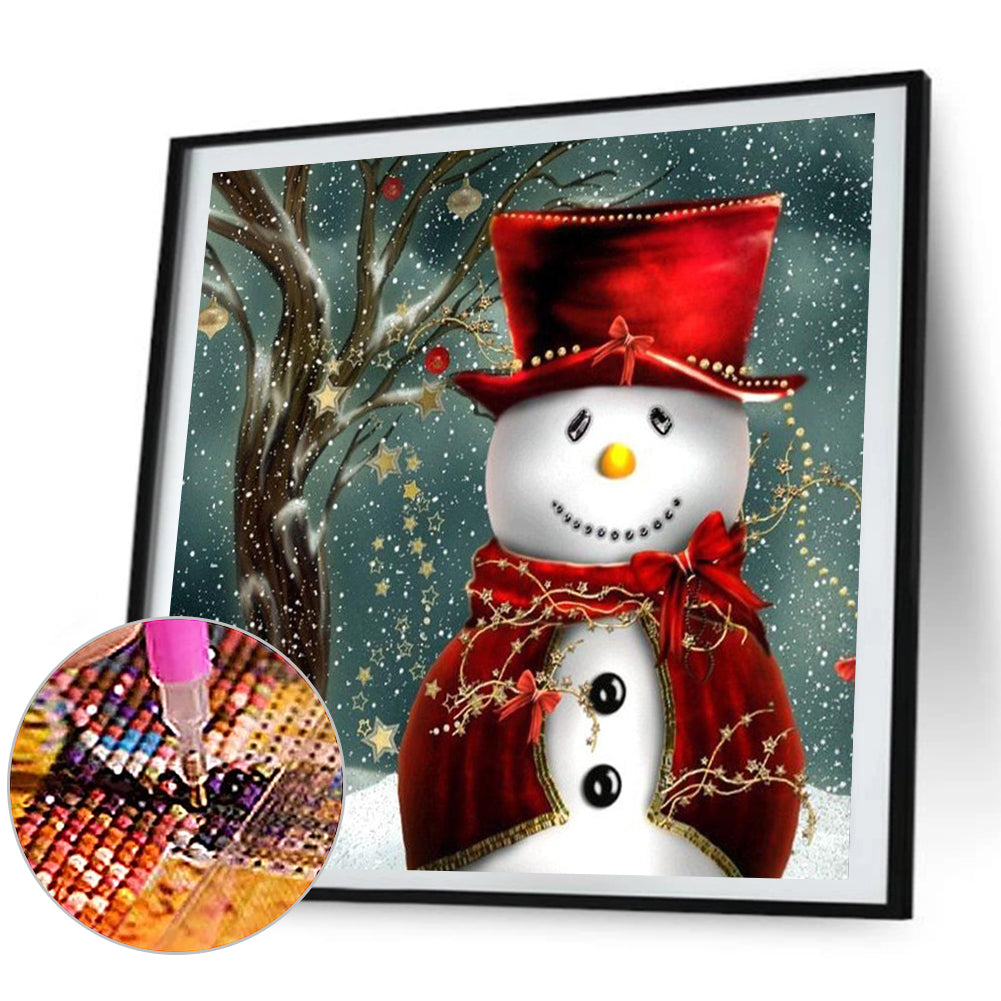 Snowman In Red Hat - Full Square Drill Diamond Painting 40*40CM