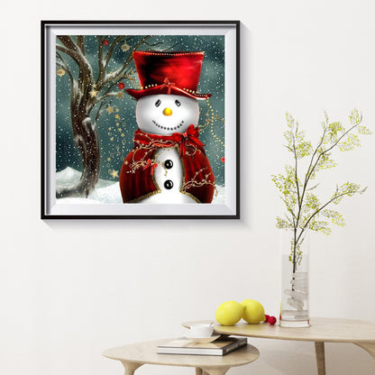 Snowman In Red Hat - Full Square Drill Diamond Painting 40*40CM