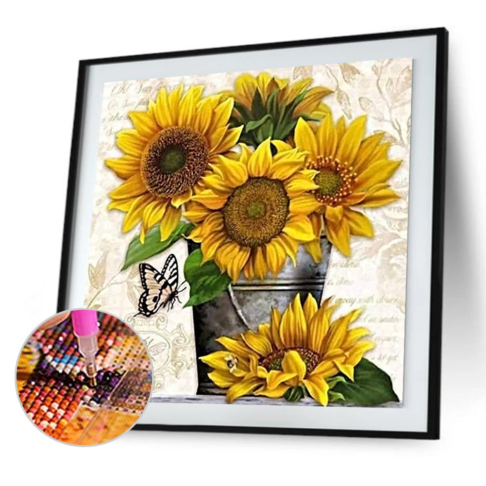 Sunflower Butterfly - Full Square Drill Diamond Painting 30*30CM