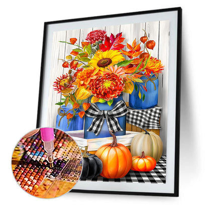Harvest Autumn Pumpkin Chrysanthemum Bouquet - Full Round Drill Diamond Painting 30*40CM