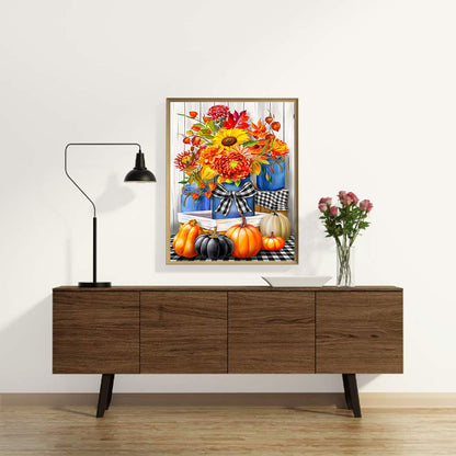 Harvest Autumn Pumpkin Chrysanthemum Bouquet - Full Round Drill Diamond Painting 30*40CM
