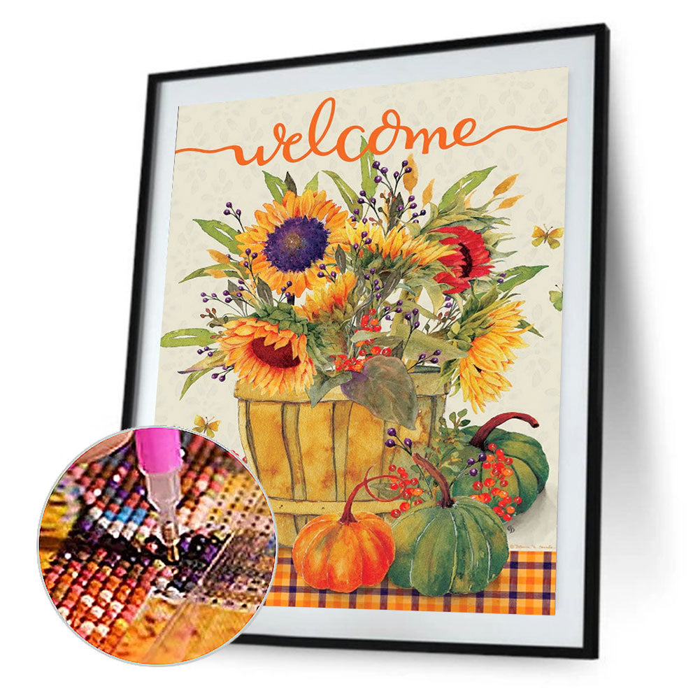 Harvest Autumn Pumpkin Sunflower Bouquet - Full Round Drill Diamond Painting 30*40CM