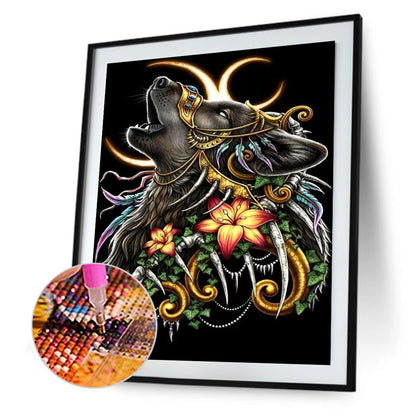Crescent Moon Wolf Head - Full Round Drill Diamond Painting 30*40CM