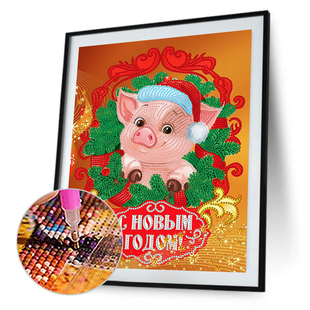 Animals In Christmas Mood - Festive Pigs - Special Shaped Drill Diamond Paiting 30*40CM