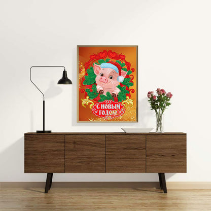 Animals In Christmas Mood - Festive Pigs - Special Shaped Drill Diamond Paiting 30*40CM