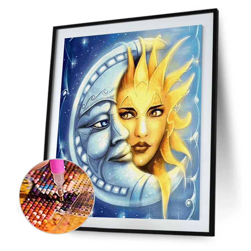 Face Of Sun And Moon - Full Square Drill Diamond Painting 30*40CM